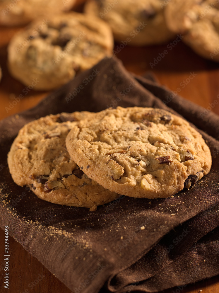 chocolate chip cookies shot with selective focus. chocolate chip cookies shot with selective focus.