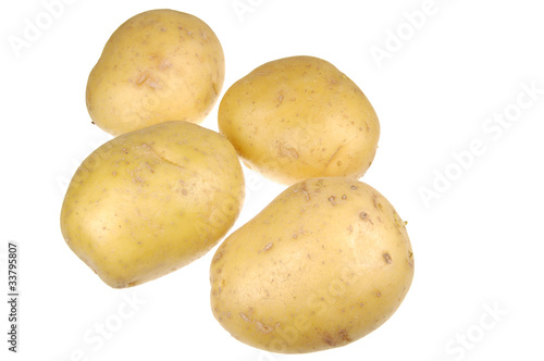 Bunch of Golden Potatoes Isolated on White
