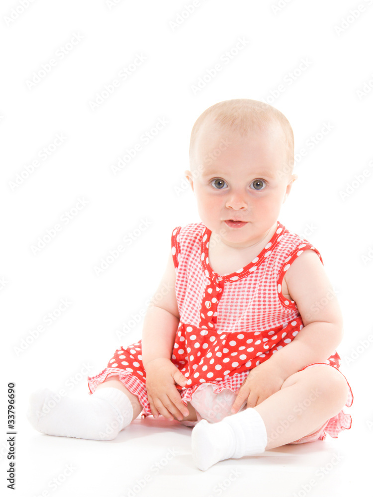Baby in dress on a white background. Baby in dress on a white background.