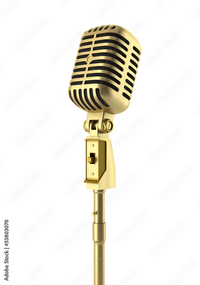 Fototapeta premium golden vintage microphone isolated on white background
