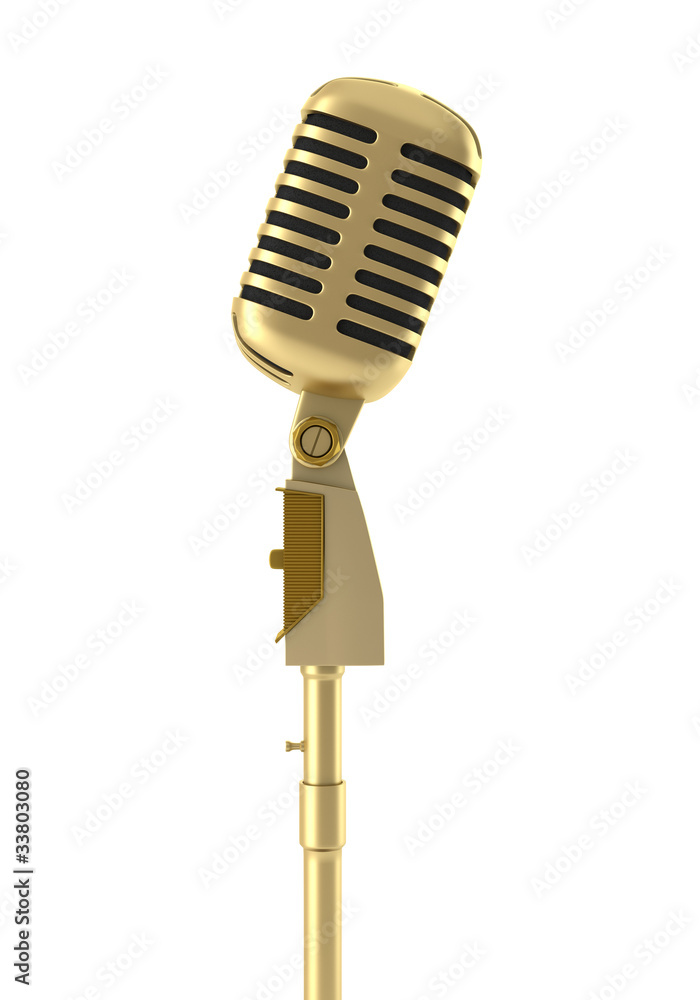 Fototapeta premium golden vintage microphone isolated on white background