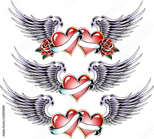 double heart love with wing