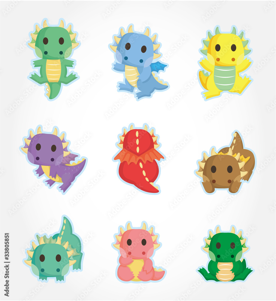 cartoon fire dragon icon set cartoon fire dragon icon set