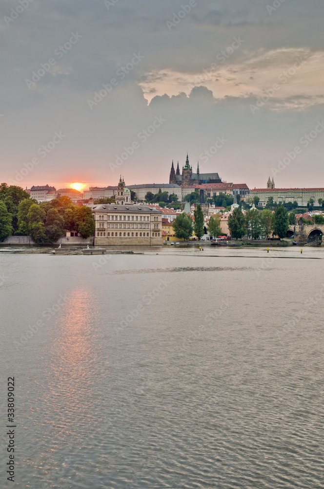 Sunset at Prague Castle over Vltava River