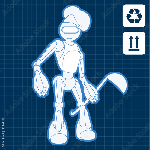 Industrial professional cook robot blueprint plan illustration