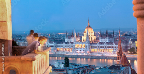 Photography Budapest Tourists and Parliament
