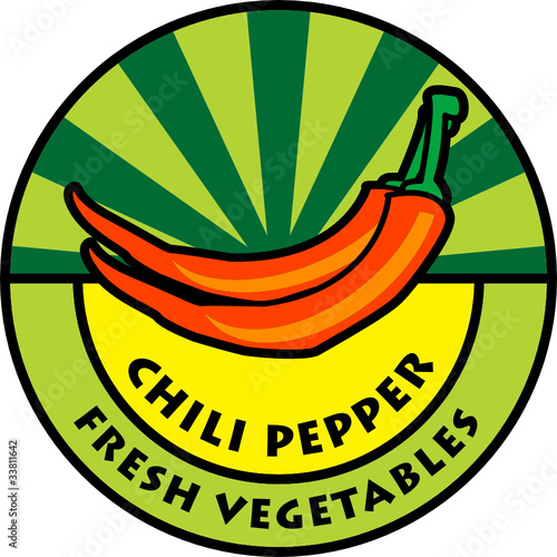 Vegetables label, chili pepper, vector illustration