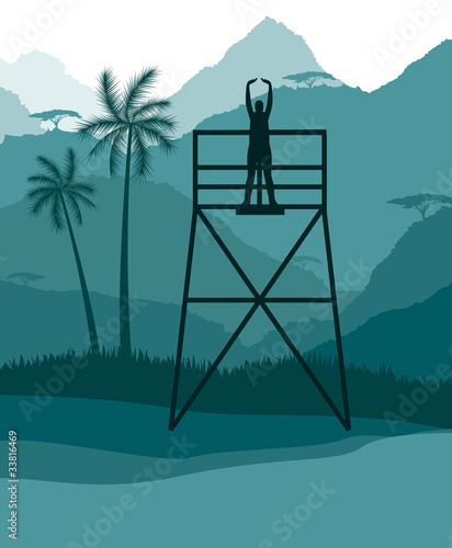 Animated healthy women in wild africa beach foliage illustration