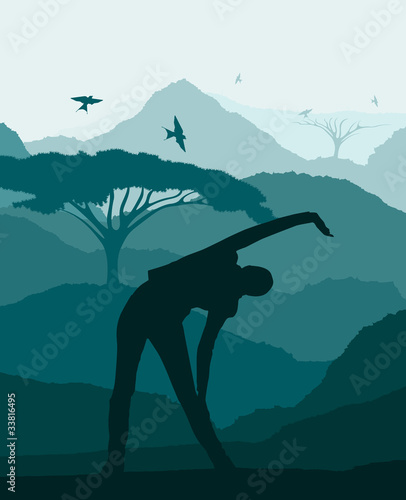 Healthy women doing sport exercises illustration