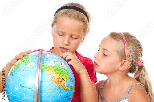 girl explore the world globe photo