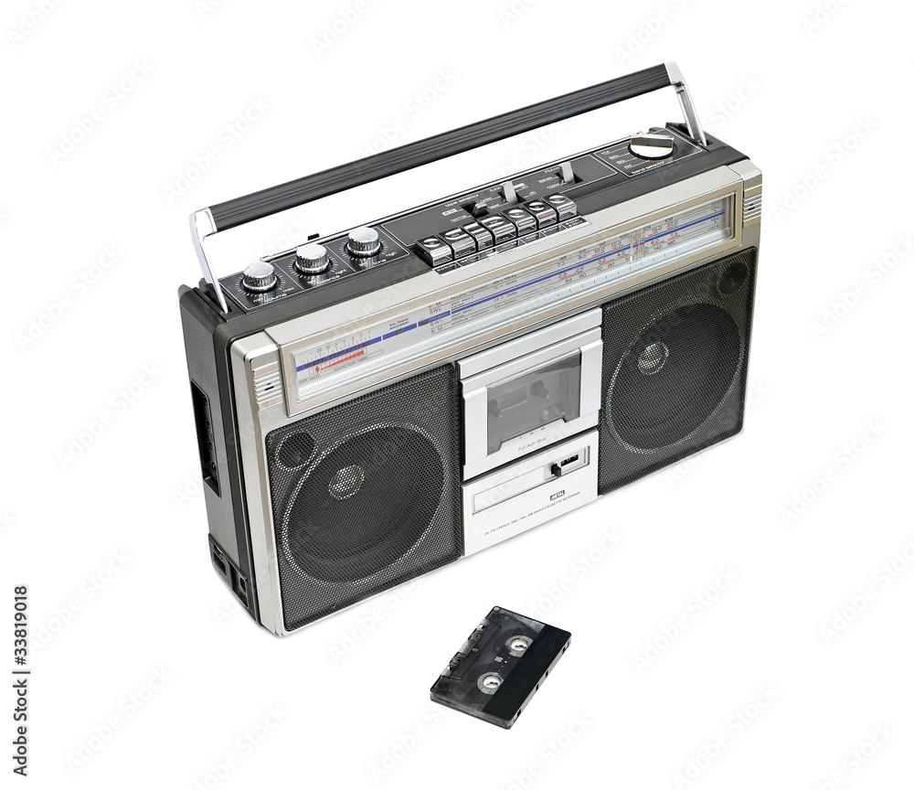 Fototapeta premium Vintage cassette player on white background