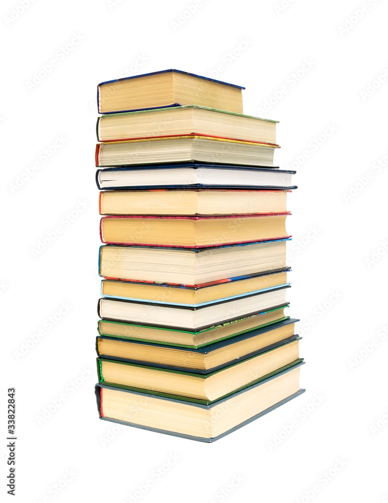 large stack of books isolated on a white background
