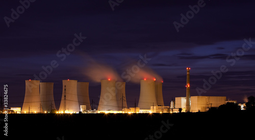 Nuclear power plant by night