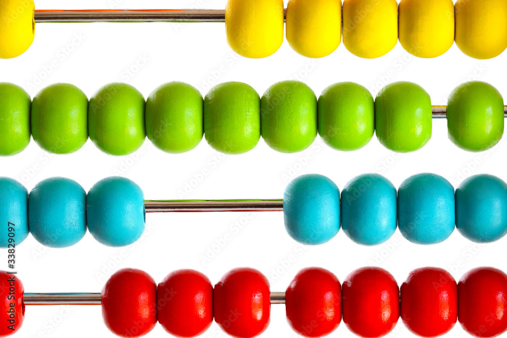 Closeup of bright abacus beads on white Closeup of bright abacus beads on white