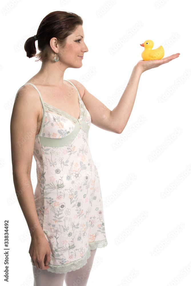 Woman holding a rubber duck Woman holding a rubber duck
