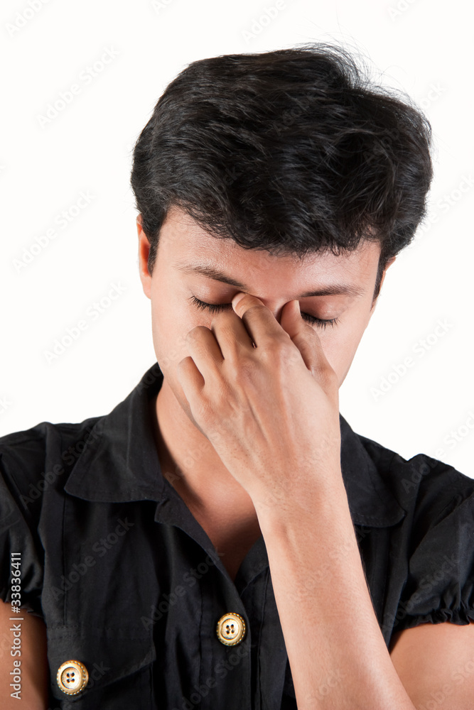 Indian man thinking position with closed eyes Indian man thinking position with closed eyes
