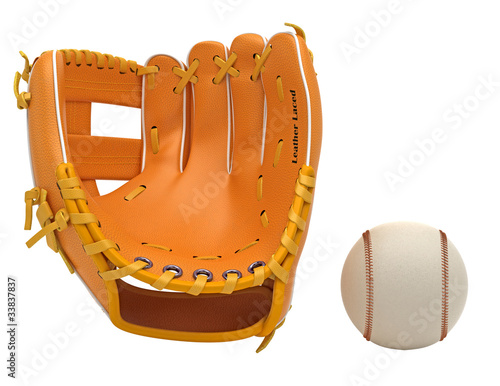 Photography Sports: baseball glove and ball isolated