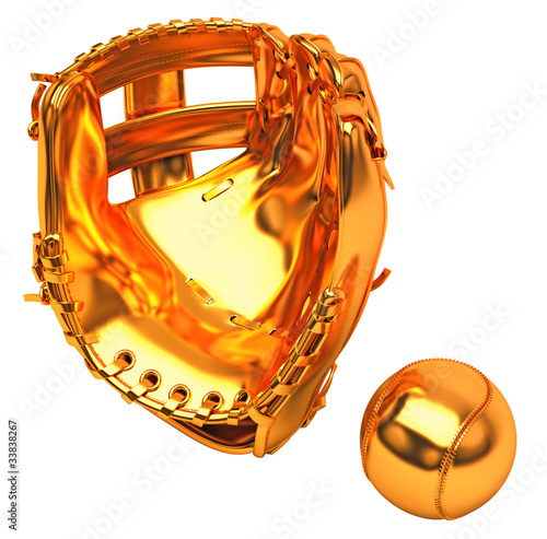 Photography Sports in USA: golden baseball glove and ball