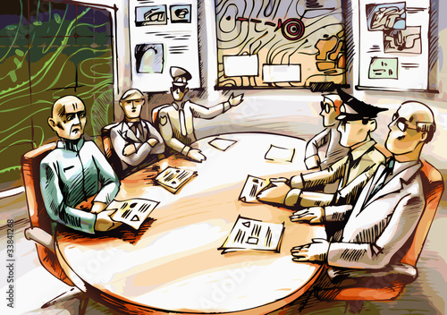 The officers and the commanders are deliberating.