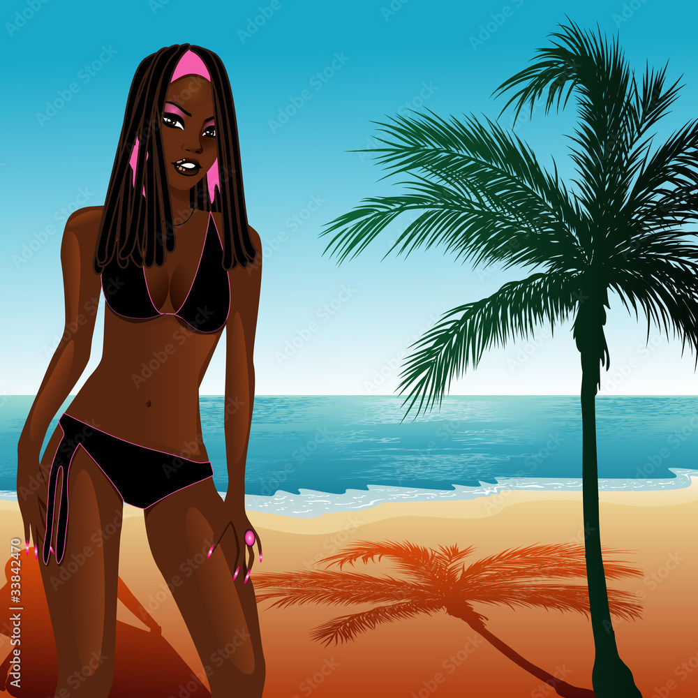 Black Bikini Beach Girl