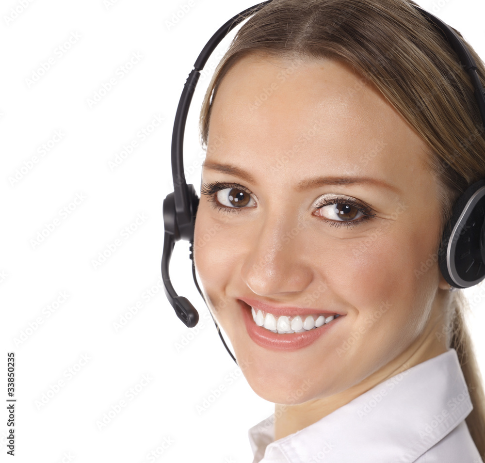 smiling cheerful support phone operator in headset smiling cheerful support phone operator in headset