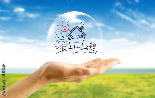 Принти на полотні Real-Estate Bubble on the background sky.