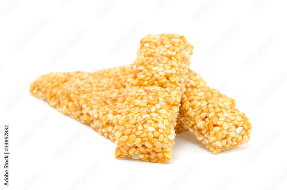 Sesame Seed Honey Bar Isolated on White Background Sesame Seed Honey Bar Isolated on White Background