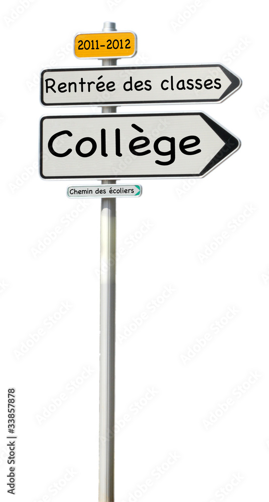 panneau signalisation, collège, rentrée des classes panneau signalisation, collège, rentrée des classes