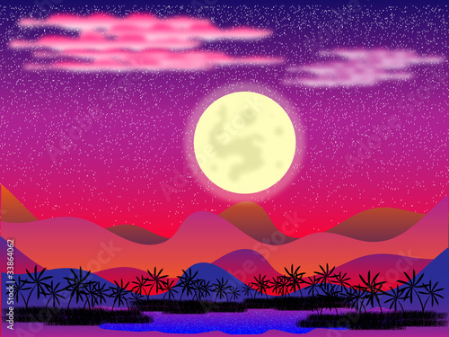 Принти на полотні Oasis in the desert at night