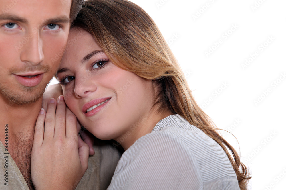 a young woman leaning on boyfriend's shoulder a young woman leaning on boyfriend's shoulder