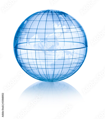 Transparent blue globe showing Aisa