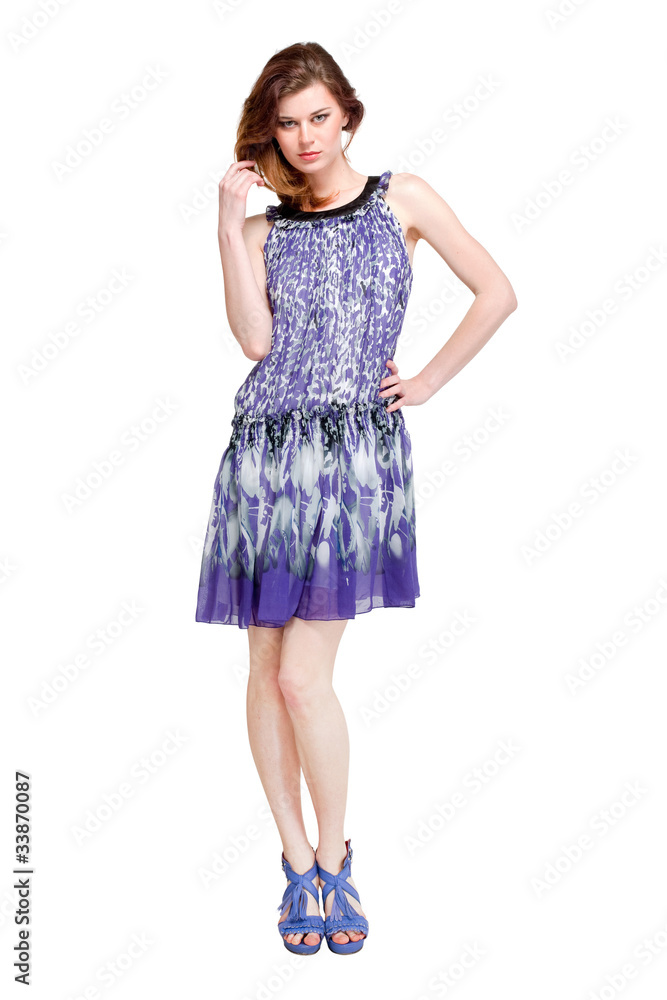 Beautiful young woman on white