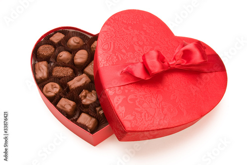 A box of Valentine's chocolates on white background
