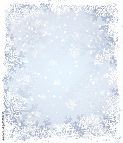 winter background with snowflakes and fir branches