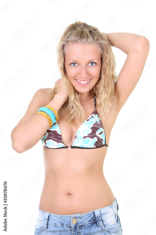 Obraz premium Happy young woman in summer clothes