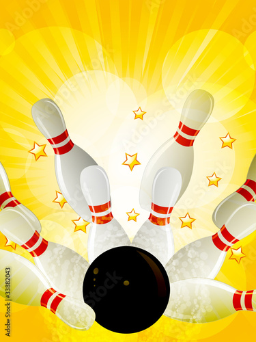 bowling strike on starburst background