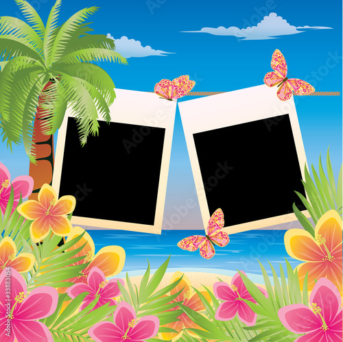 Summer scrapbooking card for two photo. vector illustration