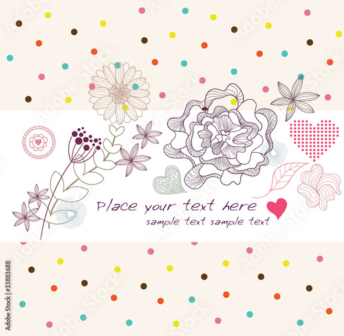 Cute colorful background  with flowers and hearts