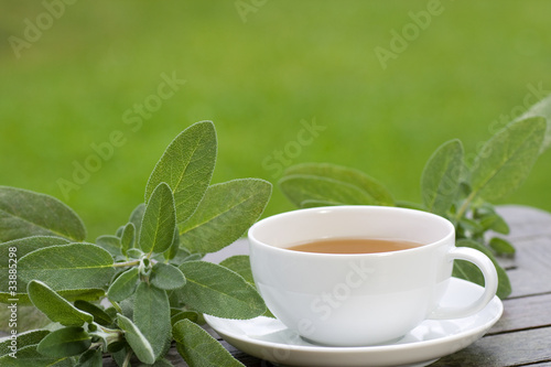 Sage tea is served hot