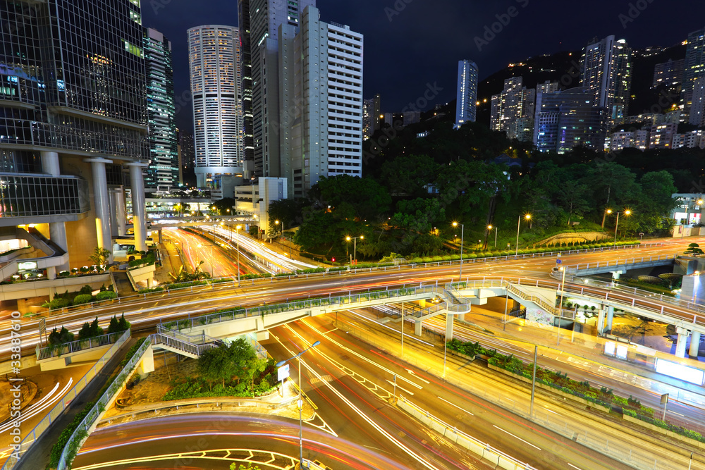 modern city traffic at night