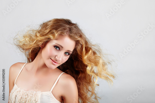 blond girl with blowing hair