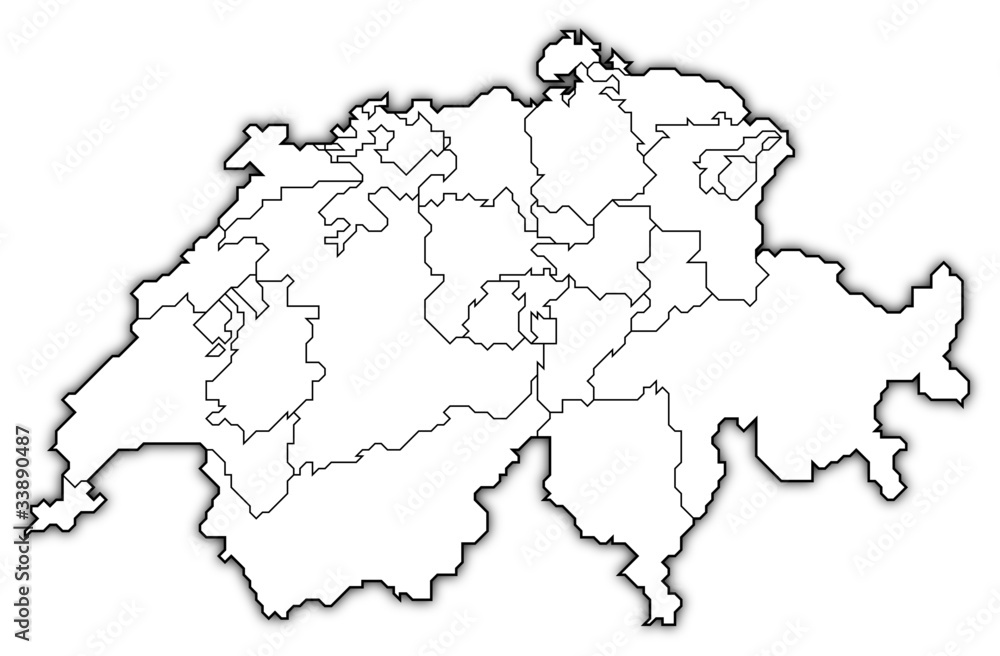 Political map of Swizerland with the several cantons.