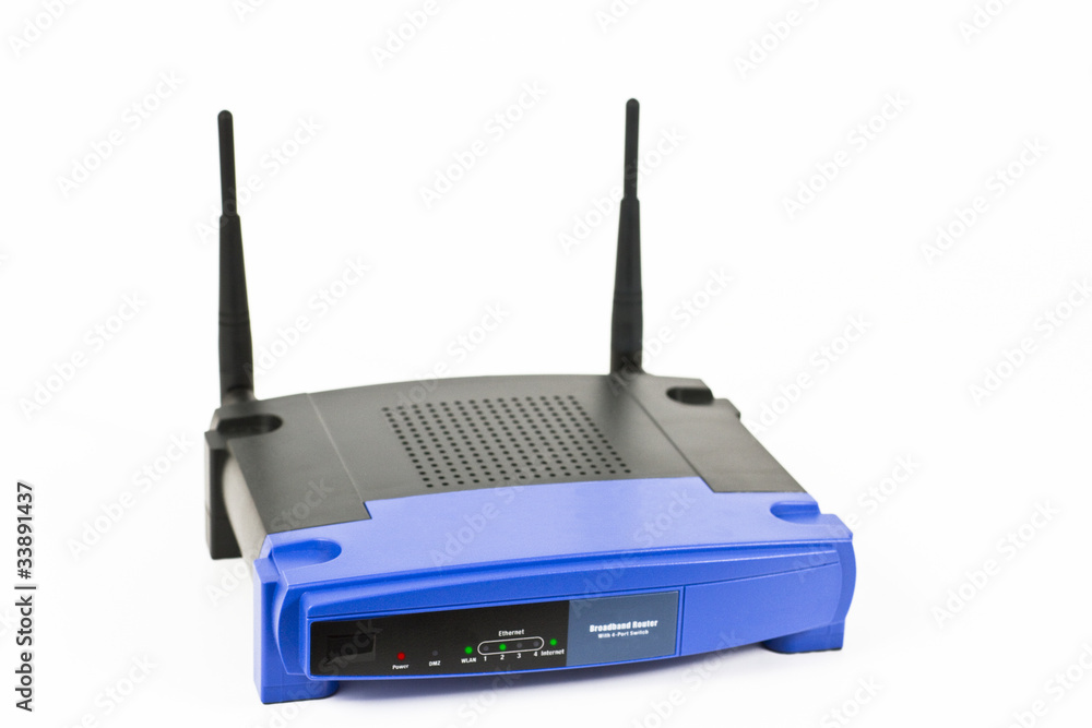 blue internet router with two antennas blue internet router with two antennas