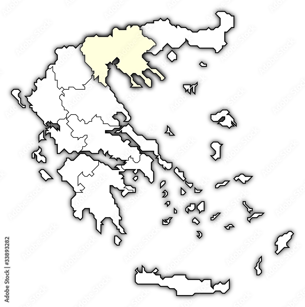 Political map of Greece with the several states where Central Macedonia