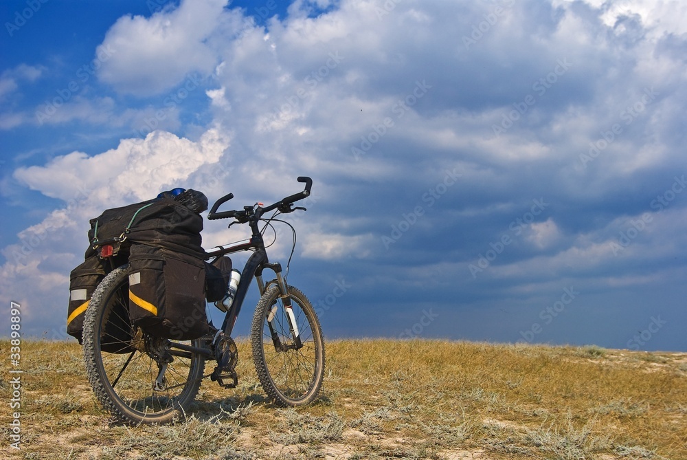 touristic bicycle in a steppe