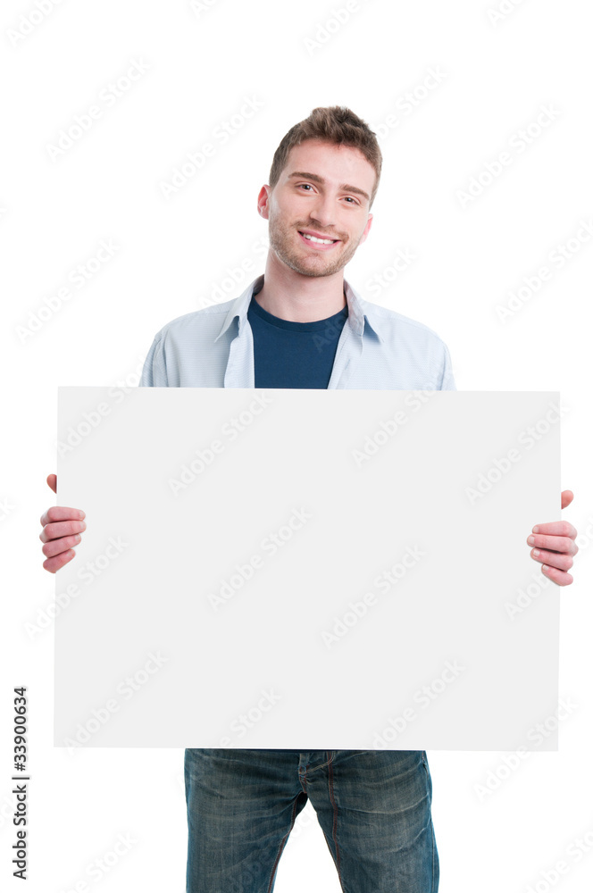 Happy man with placard Happy man with placard