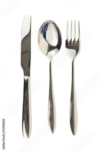 Knife, spoon and fork isolated on white, with clipping path