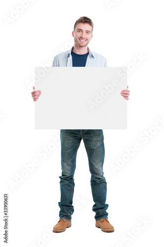 Happy guy holding placard #33900631
