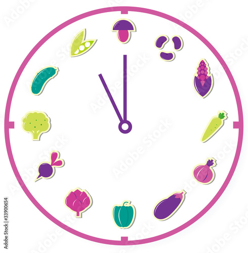 Time for healthy food isolated on white. Vector