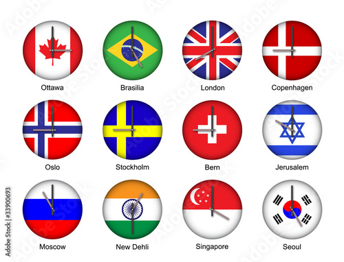 Vector illustration of different time zone clock 02